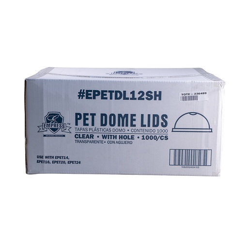 Empress Dome Lid w/ Hole Fits 12oz - 24oz PET Cups Qty: 1000